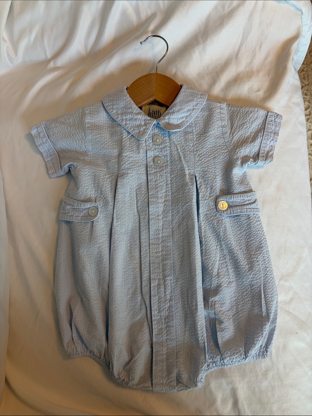 Little English Light Blue Seersucker Baby One-Piece
